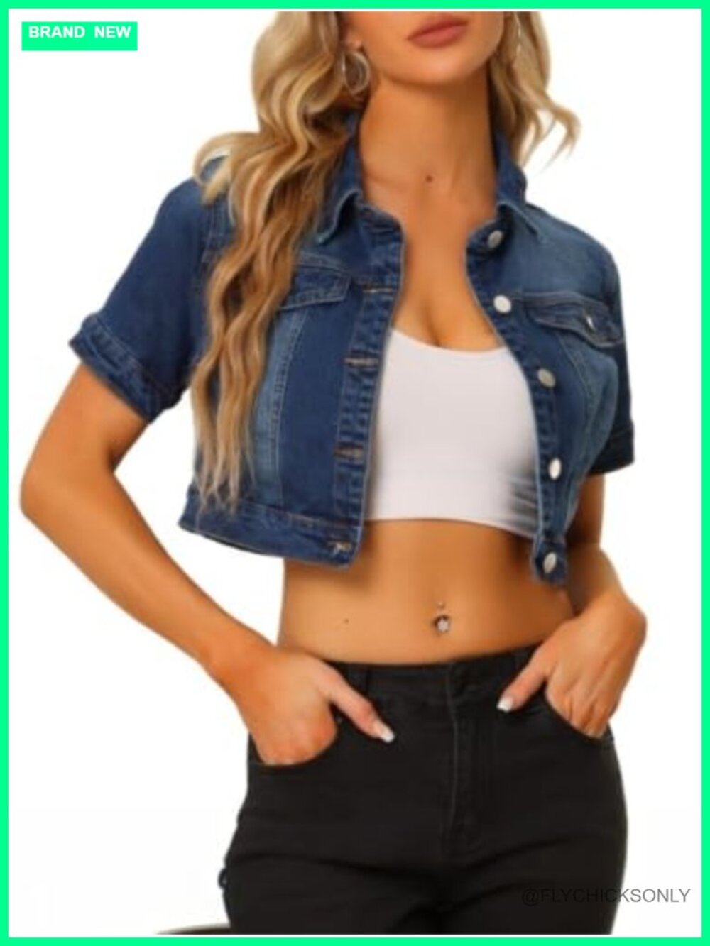 Cropped Denim Jacket Short Sleeve Button Down Jean Jacket